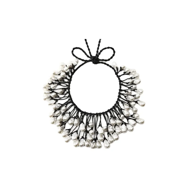 ZARA Artificial Pearl Necklaces Women's Black-0