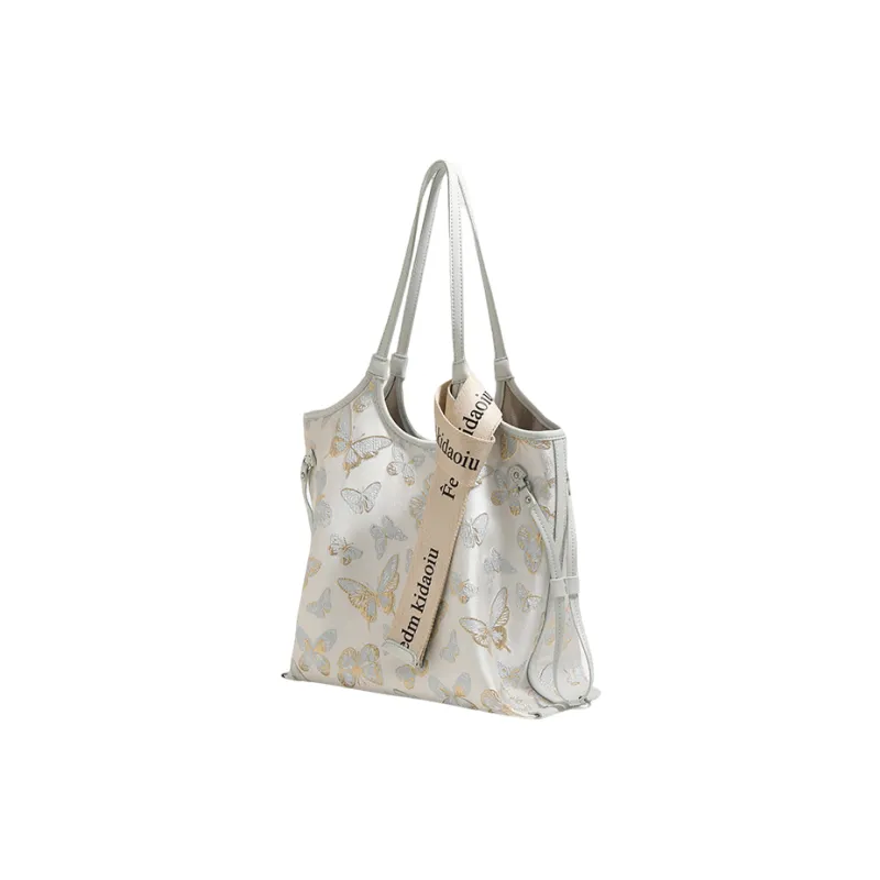 PAYOT Microfiber Synthetic Leather Tote Bag Shoulder Bag Women's Beige Blue/Beige Apricot-1