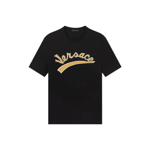 VERSACE Men Logo Letter Print Short Sleeve T Shirt Navy Blue
