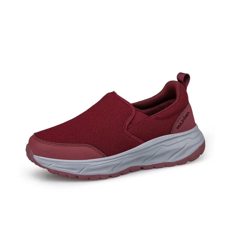 Mulinsen Cushioned Slip Resistant Breathable Low Top Casual Shoes Unisex Maroon-1