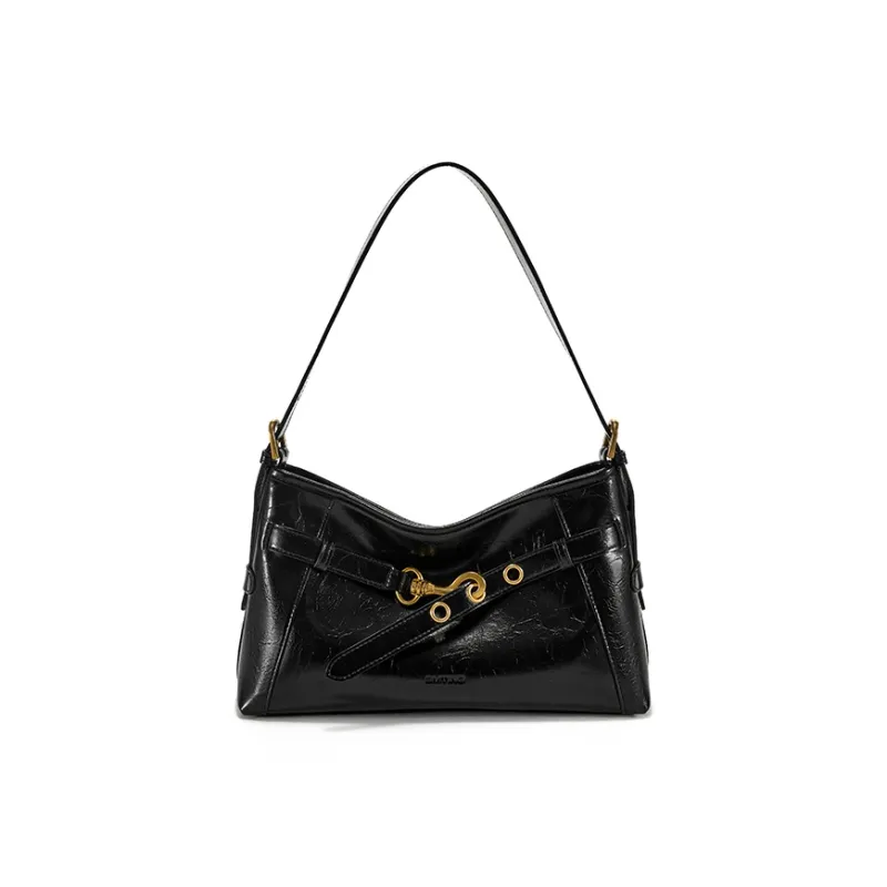 Simedin Cow Leather Shoulder Bag Medium Size Women's Ecru/Deep Black-6