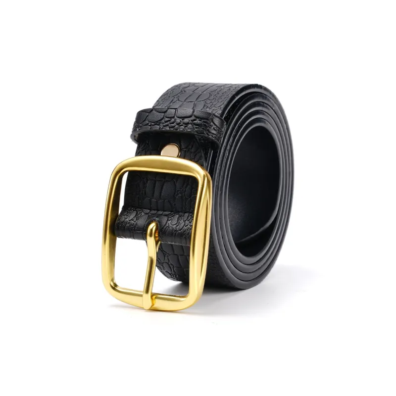 PISHUSHU Cow Leather Belts Unisex Black Gold Buckle/Brown Gold Lock Width  3.8cm-0
