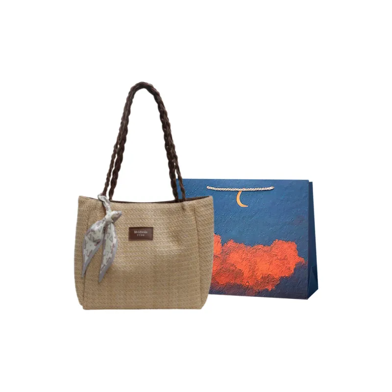 Elsvet Straw Woven Shoulder Bag Regular Women's White/Coffee/Khaki-5