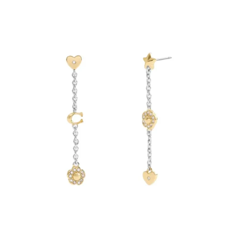 COACH Brass Plated, Glass, Cubic Zircon, Titanium Drop Earrings Women's Gold-0