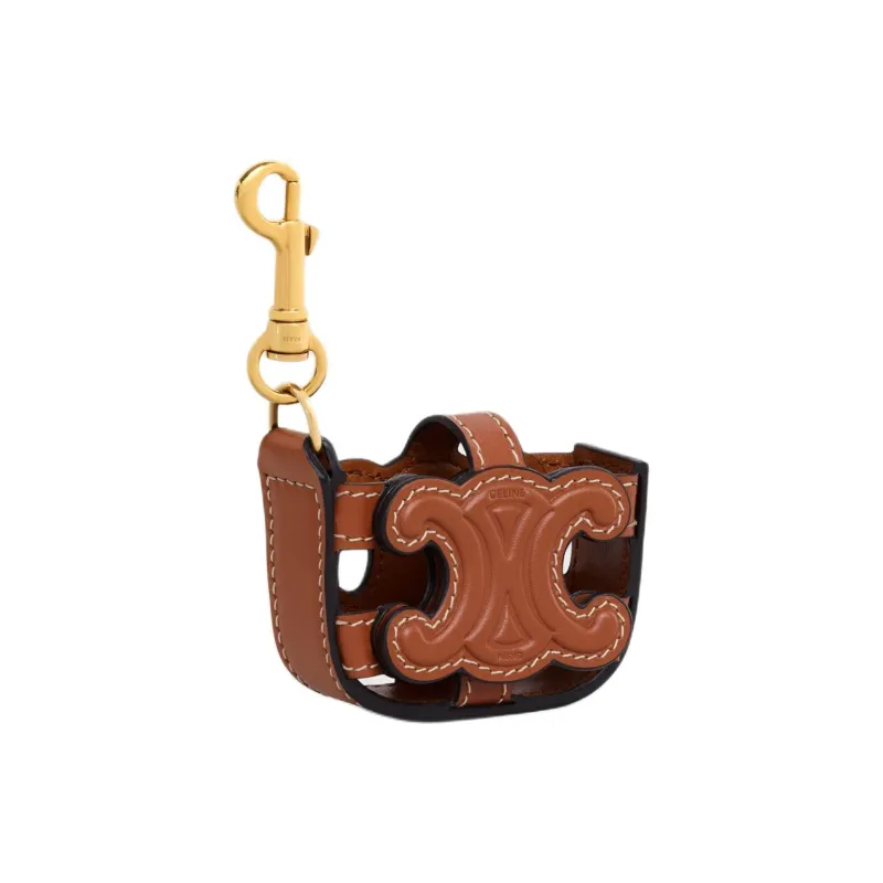 CELINE Triomphe Calfskin Earphone Case Unisex Brown-1