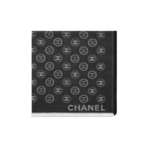 CHANEL Wool Knit Scarves Unisex Black/White