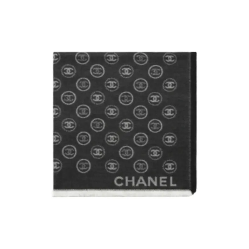 CHANEL Wool Knit Scarves Unisex Black/White-0