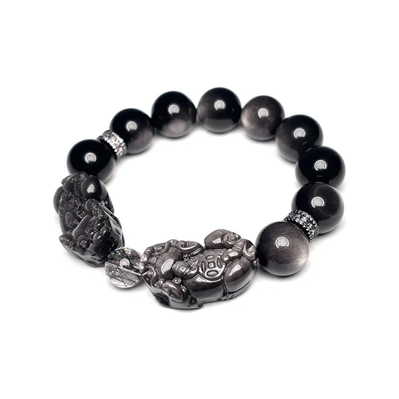 MOUNTAINS AND MANS Obsidian New Chinese Style Good Luck Beaded Bracelet Men's-4