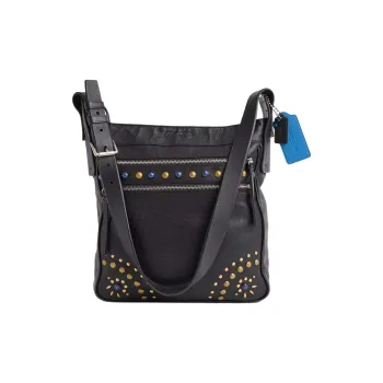 COACH Thompson Perforated Leather Crossbody Bag, Shoulder Bag Large Size Women's Black