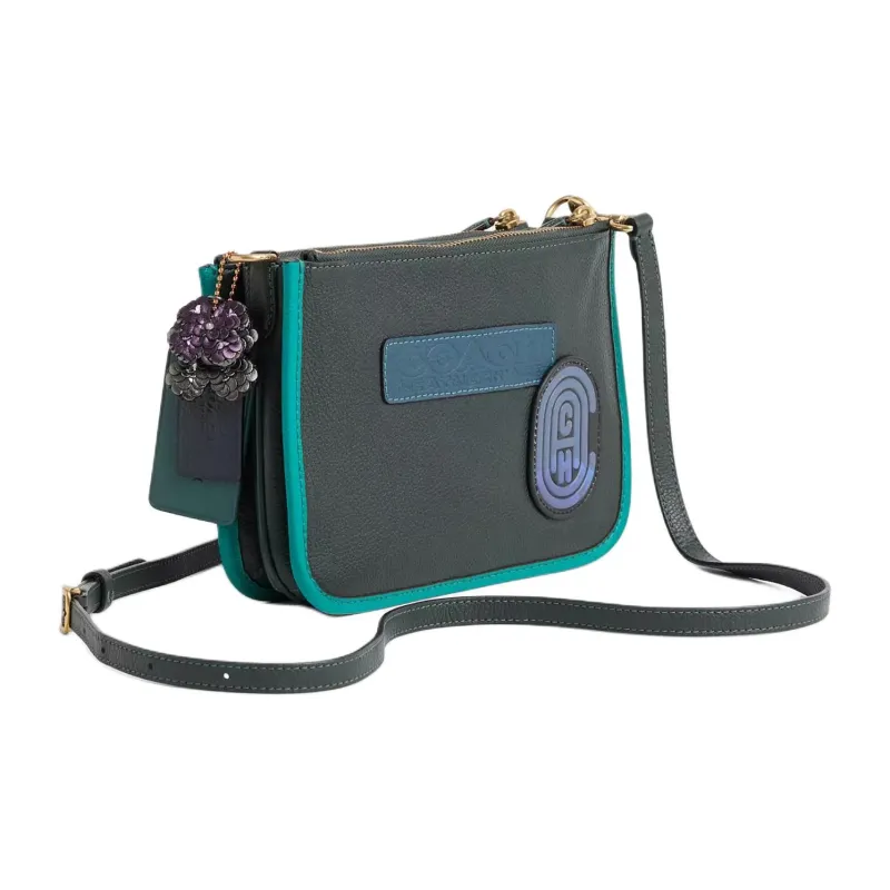 COACH Turnlock Polished Pebbled Leather Crossbody Bag, Shoulder Bag Small Size Women's Green-1