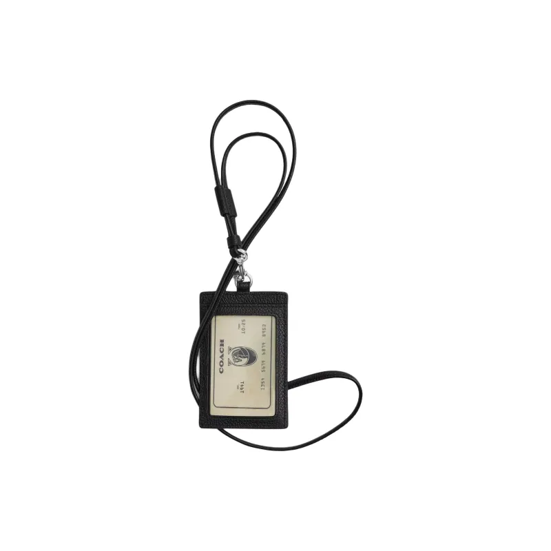 COACH Lanyard Polished Pebbled Leather Card Holder Mini Men's Black-1