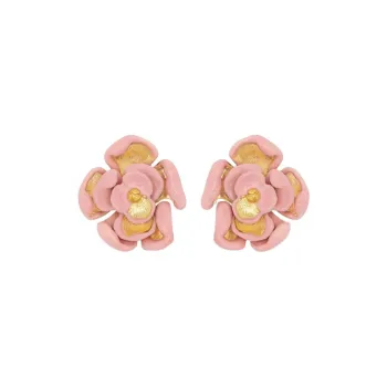 Oscar De La Renta Enamel Rose Clip on Earrings