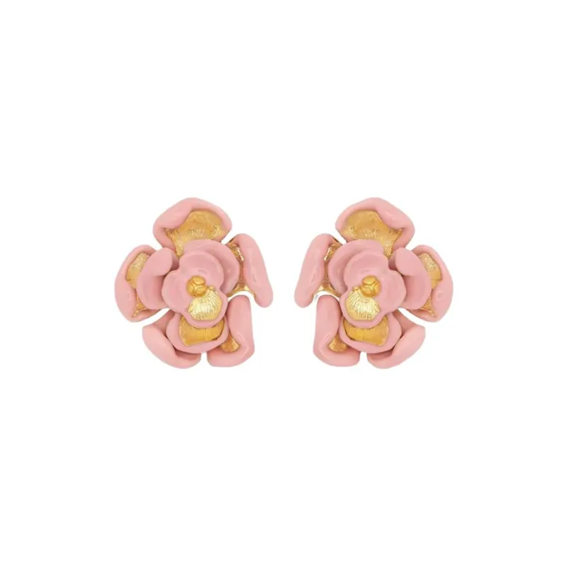 Oscar De La Renta Enamel Rose Clip on Earrings-0