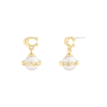 COACH Brass Plated, Glass, Cubic Zircon, Pearl Earrings Women's Gold