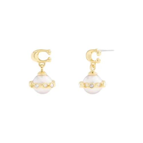 COACH Brass Plated, Glass, Cubic Zircon, Pearl Earrings Women's Gold