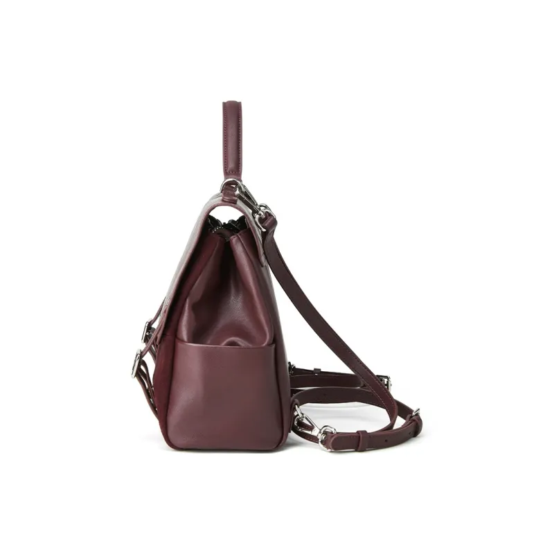 ROBERTA DI CAMERINO Cow Leather Bonded Synthetic Leather Carry Backpack Mini Women's Red/Brown-3