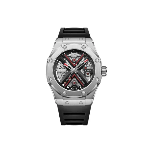 GEYA Engine Collection G MAX Collection Automatic Mechanical Movement Silicone Strap Watch Men's Watches Cut Out Dial