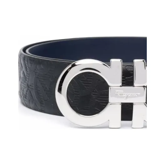 FERRAGAMO Genuine Leather Belts Men's Black 3.5CM-2