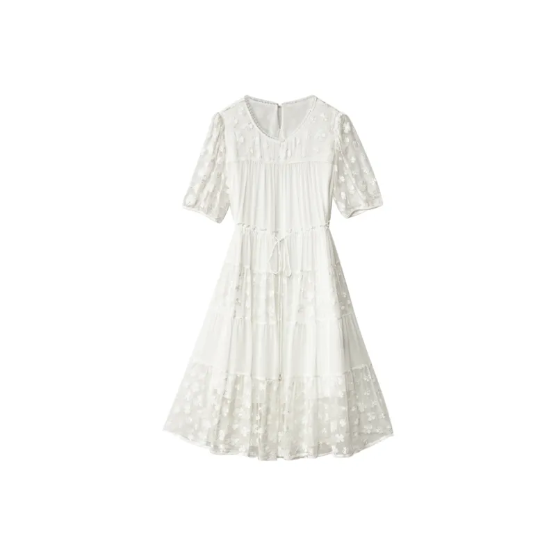 To The West Short Sleeved Dresses Women's White-0