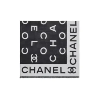 CHANEL Silk Knit Scarves Unisex Black/White