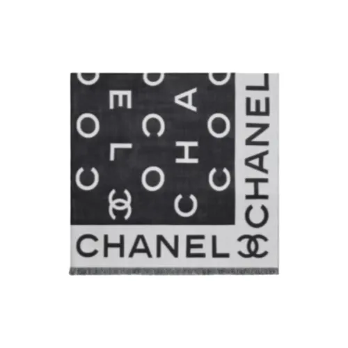 CHANEL Silk Knit Scarves Unisex Black/White
