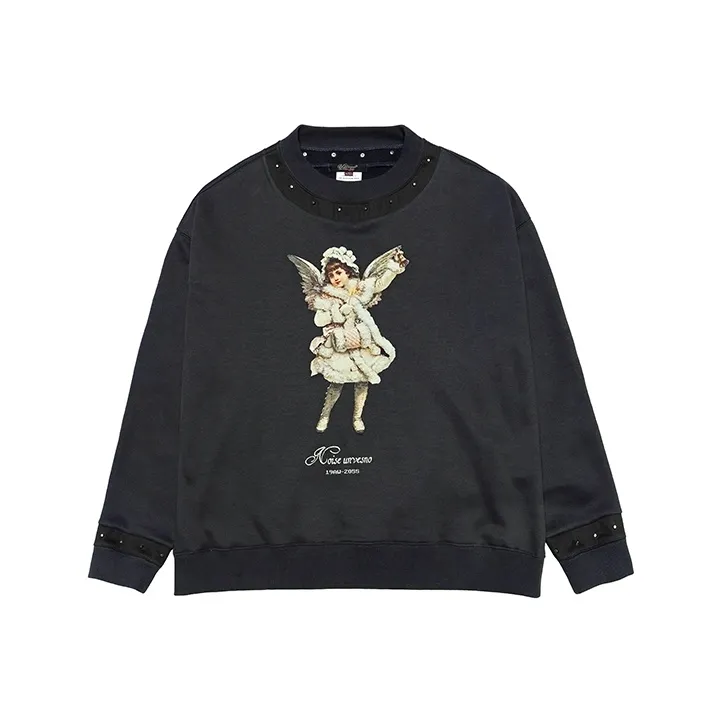 UNVESNO Crew Neck Loose Fit Regular Sweatshirt Unisex Dark Gray-0