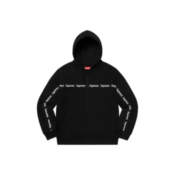 Supreme Text Stripe Zip Up Hooded Sweatshirt