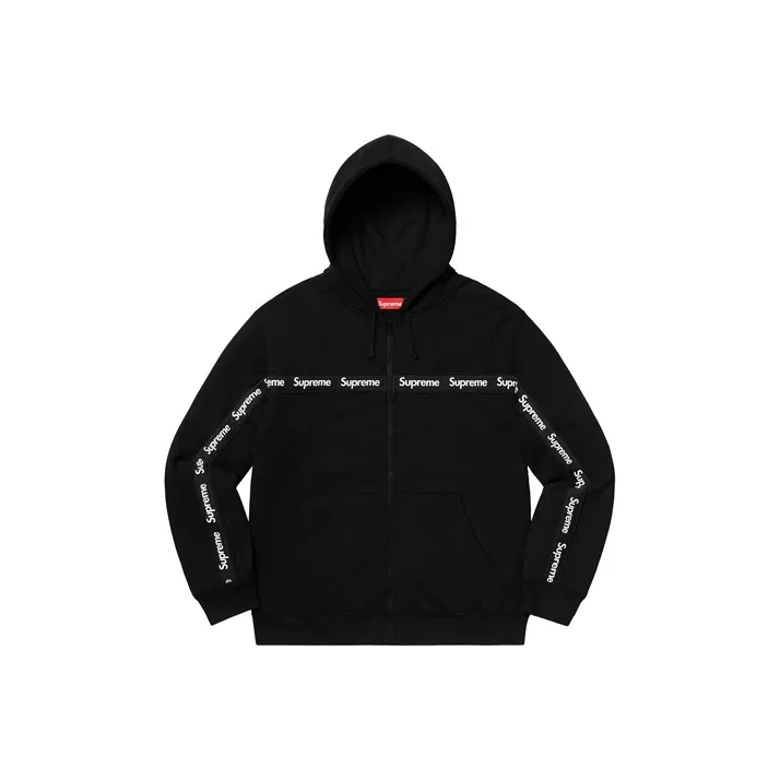 Supreme Text Stripe Zip Up Hooded Sweatshirt-0