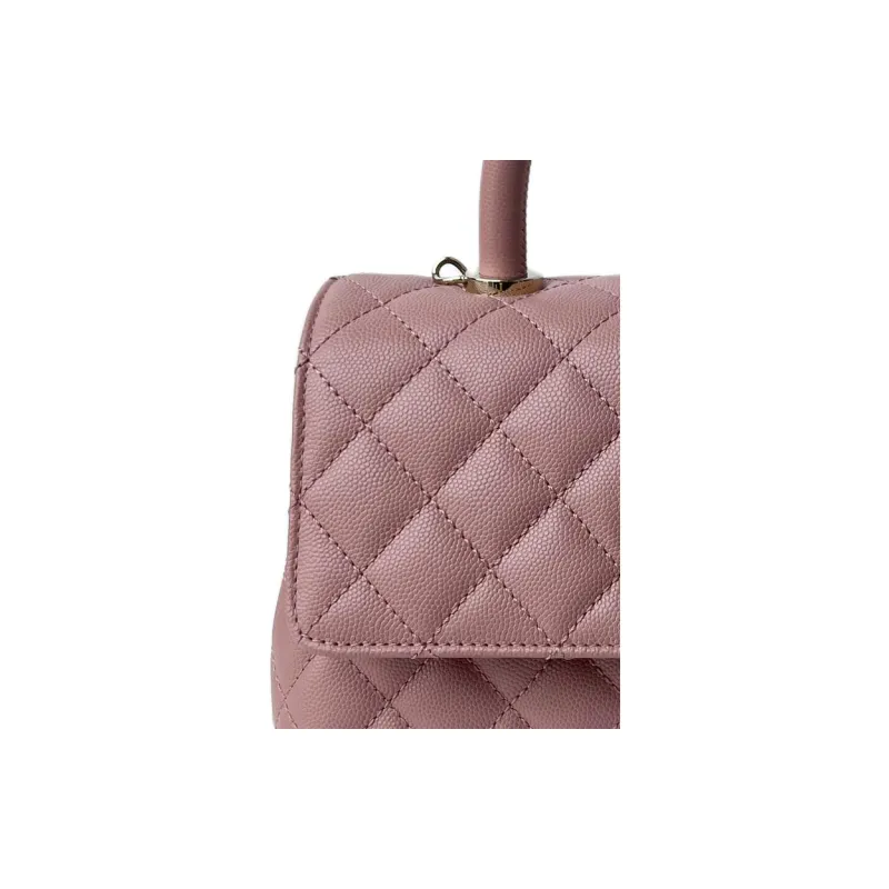 CHANEL Coco Handle Litchi Grain Cow Leather Handbag, Shoulder Bag, Crossbody Bag Trumpets Women's Smoke Pink-2
