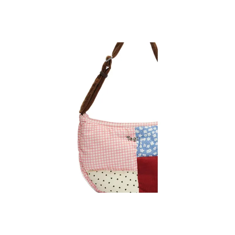 Tagi. Corduroy Shoulder Bag Women's Bang Patchwork Berry-4