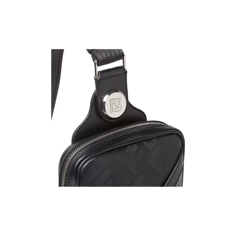FENDI Leather Sling Bag Men's Black-3