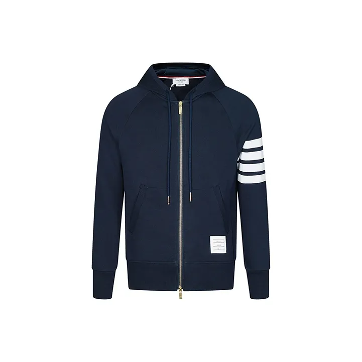 THOM BROWNE Engineered 4 Bar Zip Up Drawstring Hoodie-0