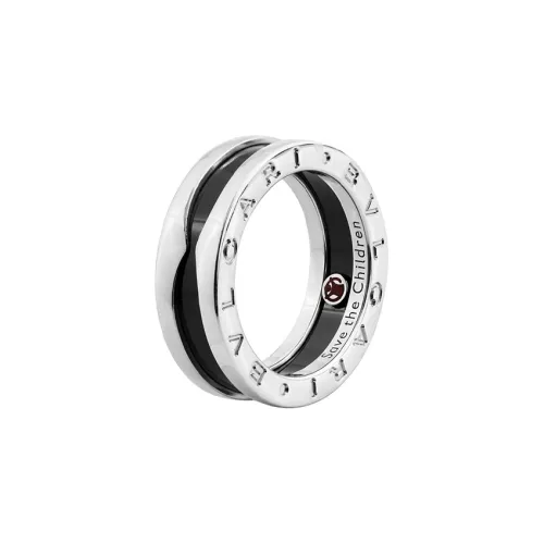 BVLGARI Save The Children Charity Collection 925 Sterling Silver Black Ceramic Rings Unisex Silver Black