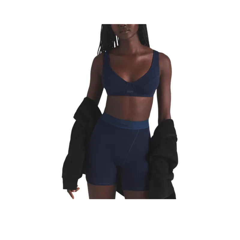 SKIMS SS25 COTTON JERSEY PLUNGE BRALETTE Bra Women's 1 Pack Navy/Marine Blue-0