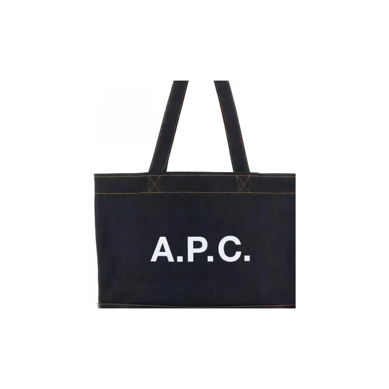 A.P.C Axel Logo Printed Denim Tote Bag-4