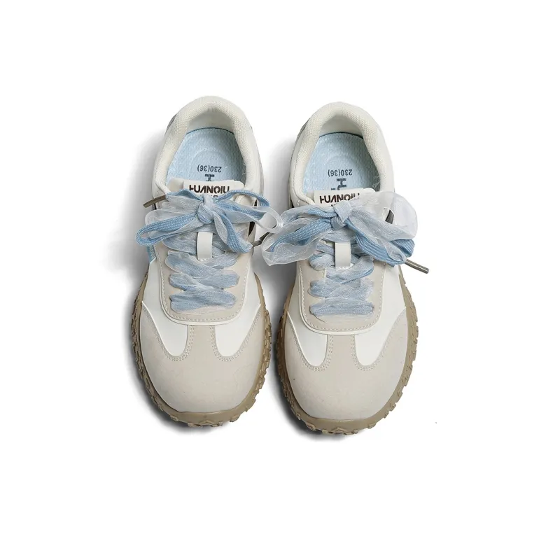 HUANQIU Anti Slip And Wear Resistant Height Increasing Low Top Casual Shoes Women's White Blue-5