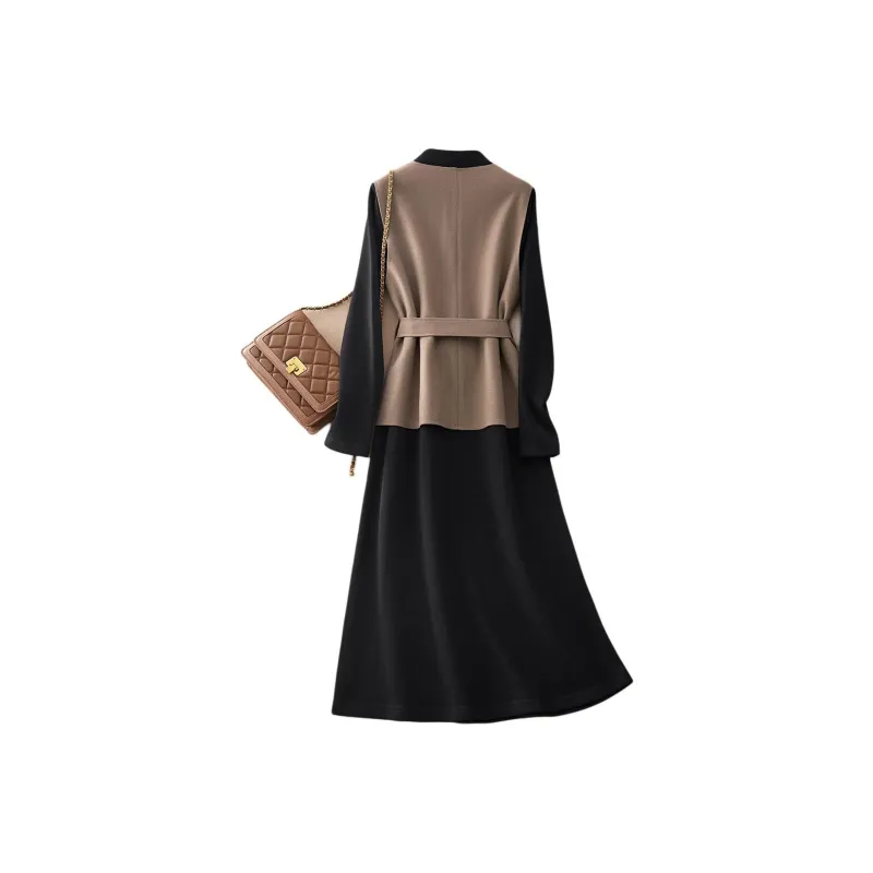 IHIMI Two Piece Skirt Sets Women's Black+Coffee-2