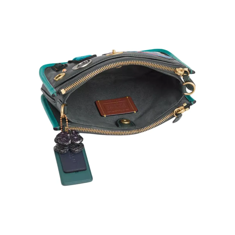 COACH Turnlock Polished Pebbled Leather Crossbody Bag, Shoulder Bag Small Size Women's Green-2