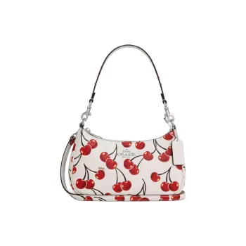 COACH Teri Leather Shoulder Bag Medium Size Women's White & Red