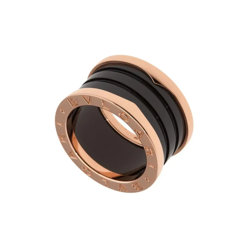 BVLGARI 18K Rose Gold Ceramic Rings Unisex Black-1