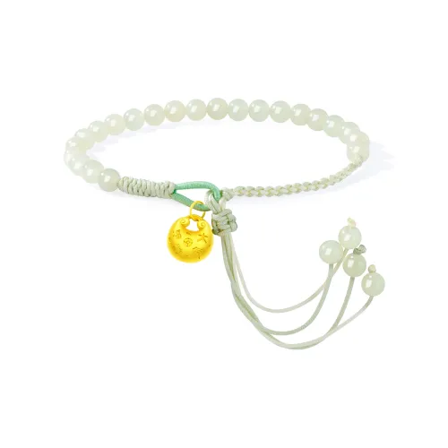 Lao Feng Xiang Hetian Jade Bracelets Pale Greenish White Jade Women's