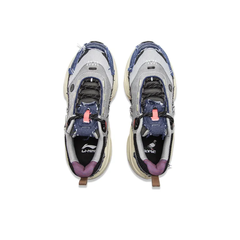 Staple x LiNing Lightweight Rebound Wear Resistant Low Top Casual Shoes Women's Gray Black Blue-3