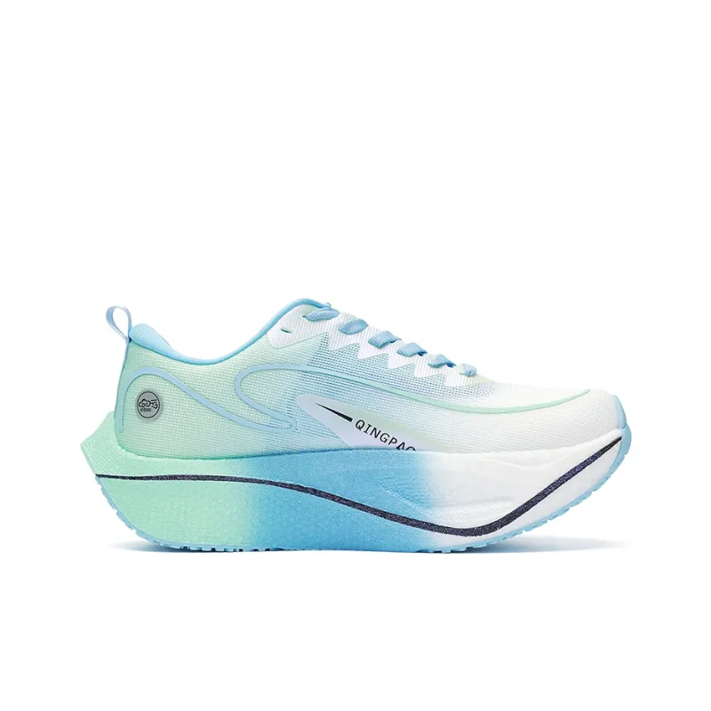 Qing Pao Cushioned Slip Resistant Abrasion Resistant Low Top Carbon Plate Training Running Shoes Men's White Blue Green-1