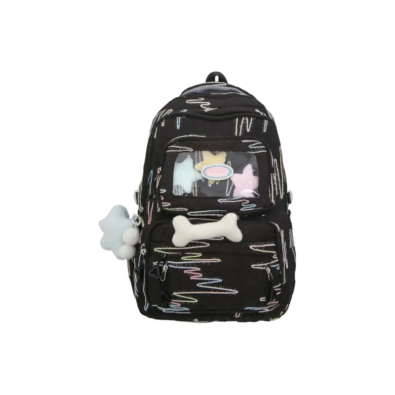 Deli Bear Nylon Backpack Women's Black/White/Pink-0