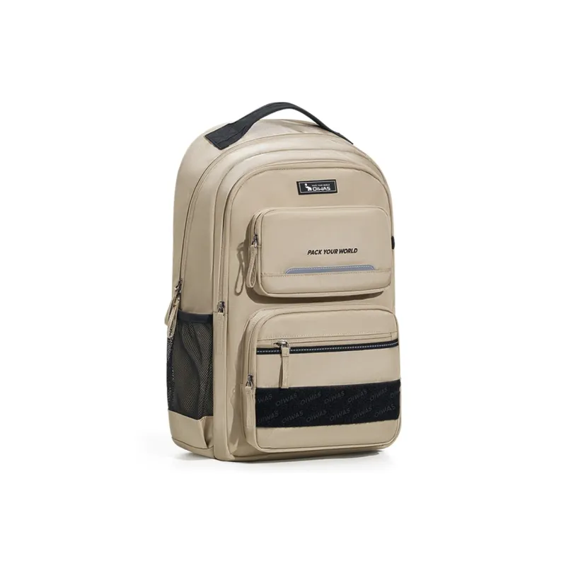 OIWAS Fabric Students Backpack Travel Backpack Laptop Bag Backpack Regular Unisex Black/Khaki-6