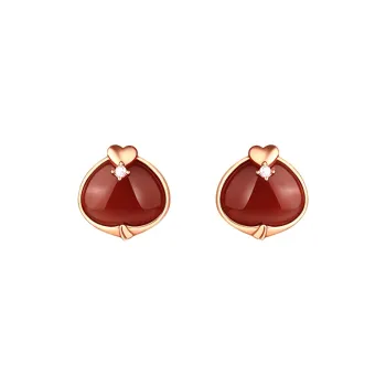 Old Fu Gold Agate 925 Sterling Silver, Jade Stud Earring Women's
