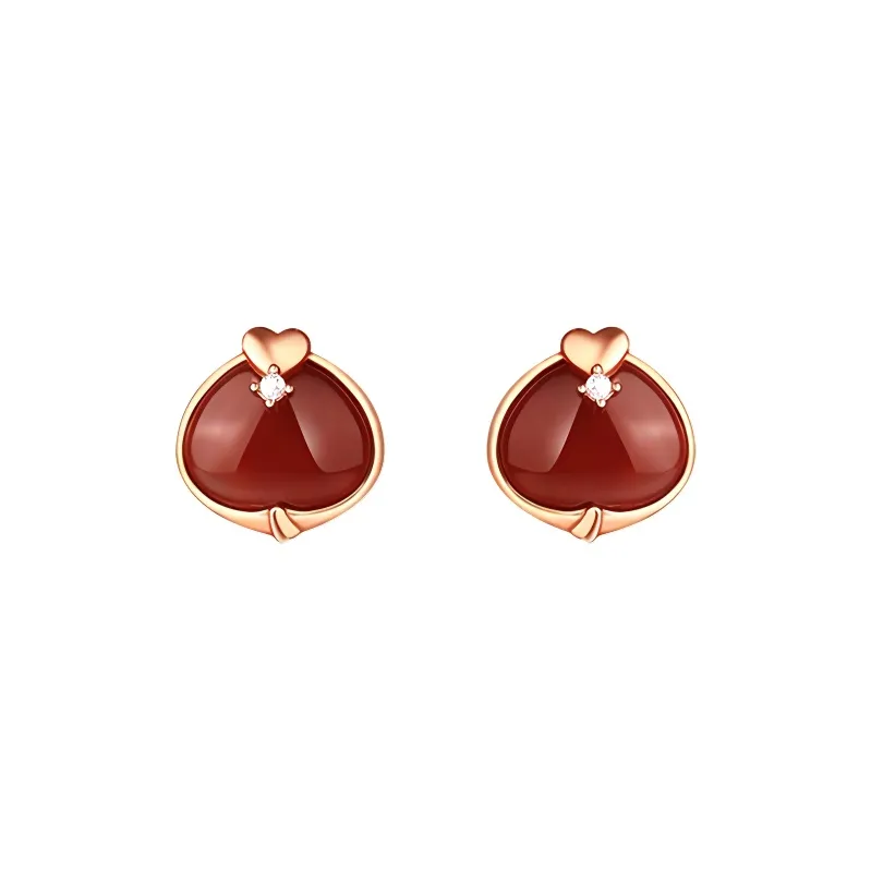 Old Fu Gold Agate 925 Sterling Silver, Jade Stud Earring Women's-0