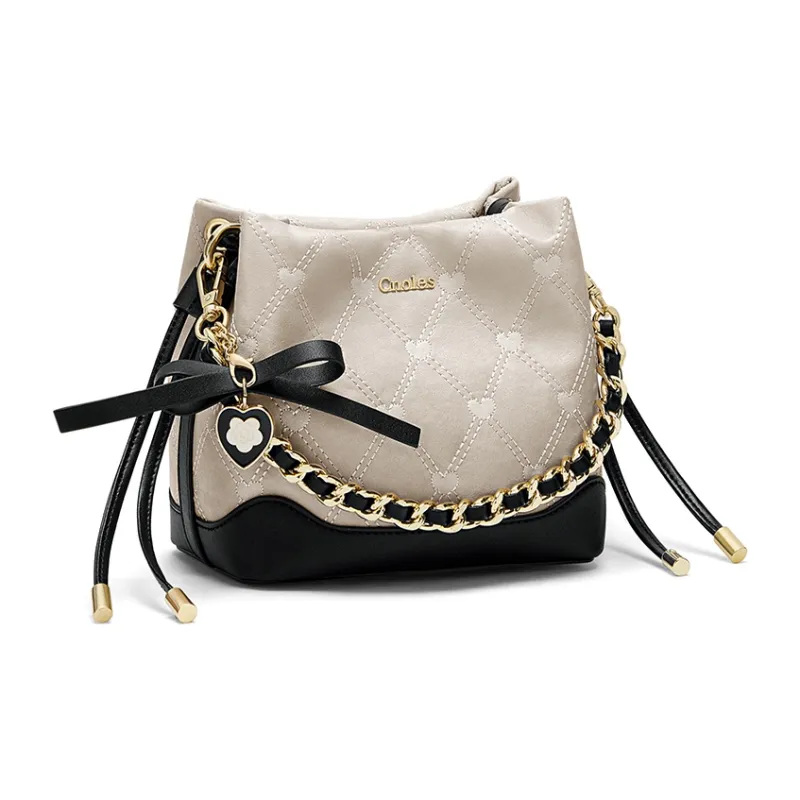 CNOLES Microfiber Leather Crossbody Bag, Handbag Regular Women's Cream Black Coffee/Rong Tiao Black-1