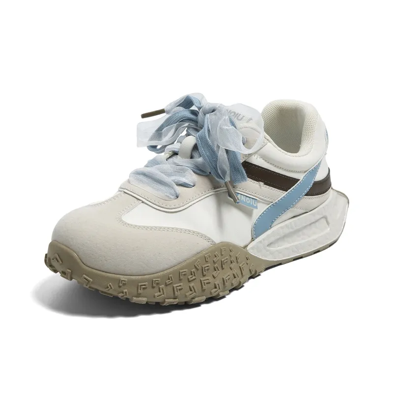 HUANQIU Anti Slip And Wear Resistant Height Increasing Low Top Casual Shoes Women's White Blue-2