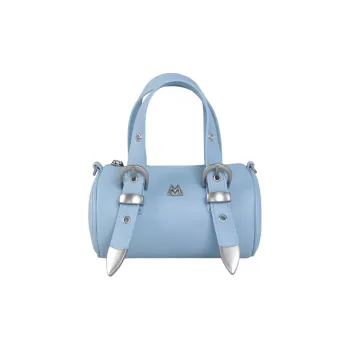 Kikawa Card Synthetic Leather Cylinder Bag, Shoulder Bag, Crossbody Bag, Handbag Medium Size Women's Light Blue